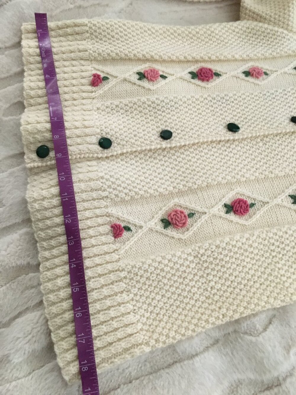 Vintage Hand-Knit 3D Rose Cardigan Sweater Cream Cottagecore Mori Kei - Picture 14 of 16